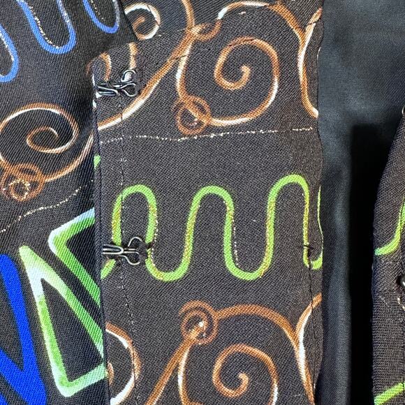 Maggie Barnes Blazer Women 2X Brown with Blue And Green Squiggles Open Front - Picture 12 of 13